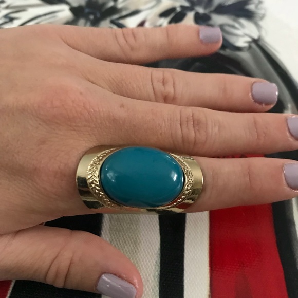 Oval Ocean Blue Gemstone Silver Saddle Ring - Picture 2 of 5